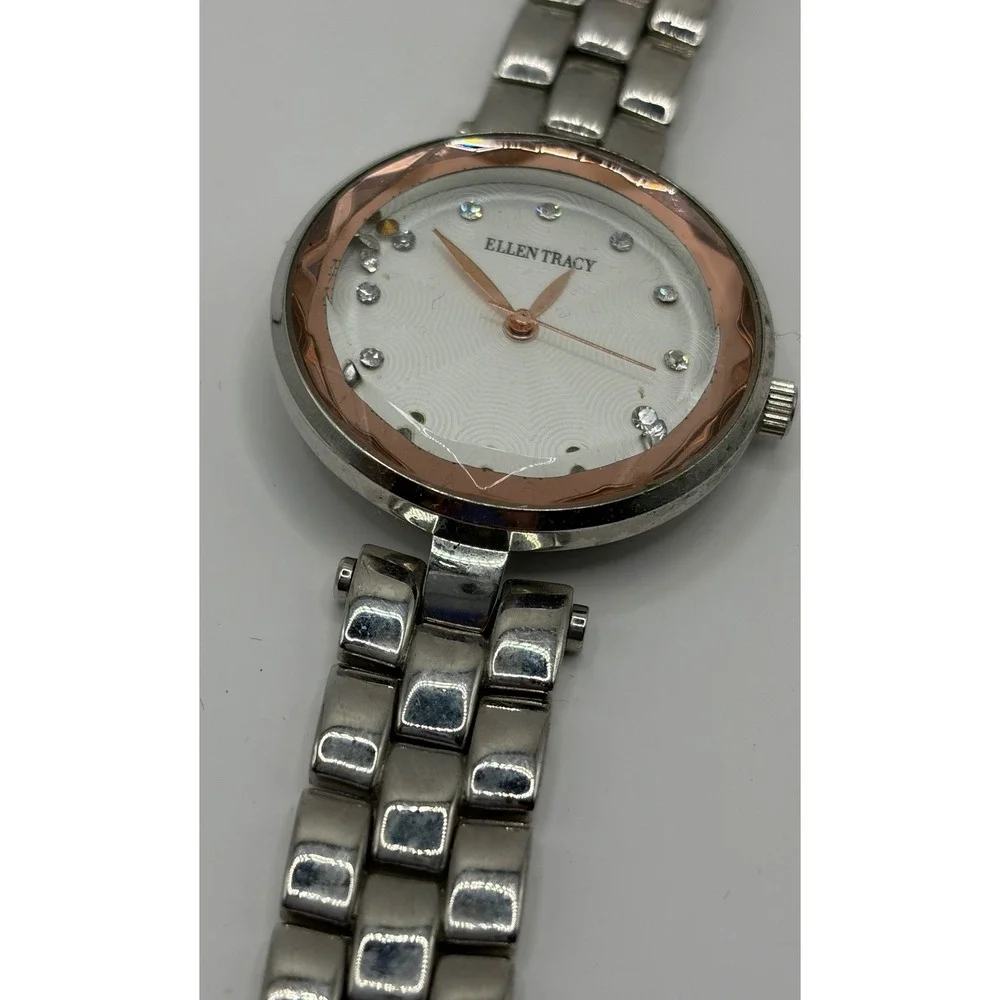 Ellen Tracy Women's Silver Tone Rose Gold Accent Watch‎ ET5312SL Sparkle Accents